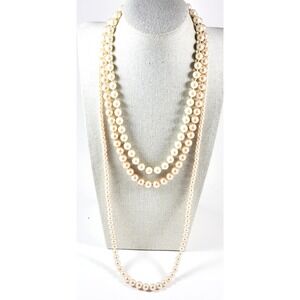 3 Marvella Faux Pearl Necklace Hand Knotted 17" 18" 30" GrandmaCore Coquette
